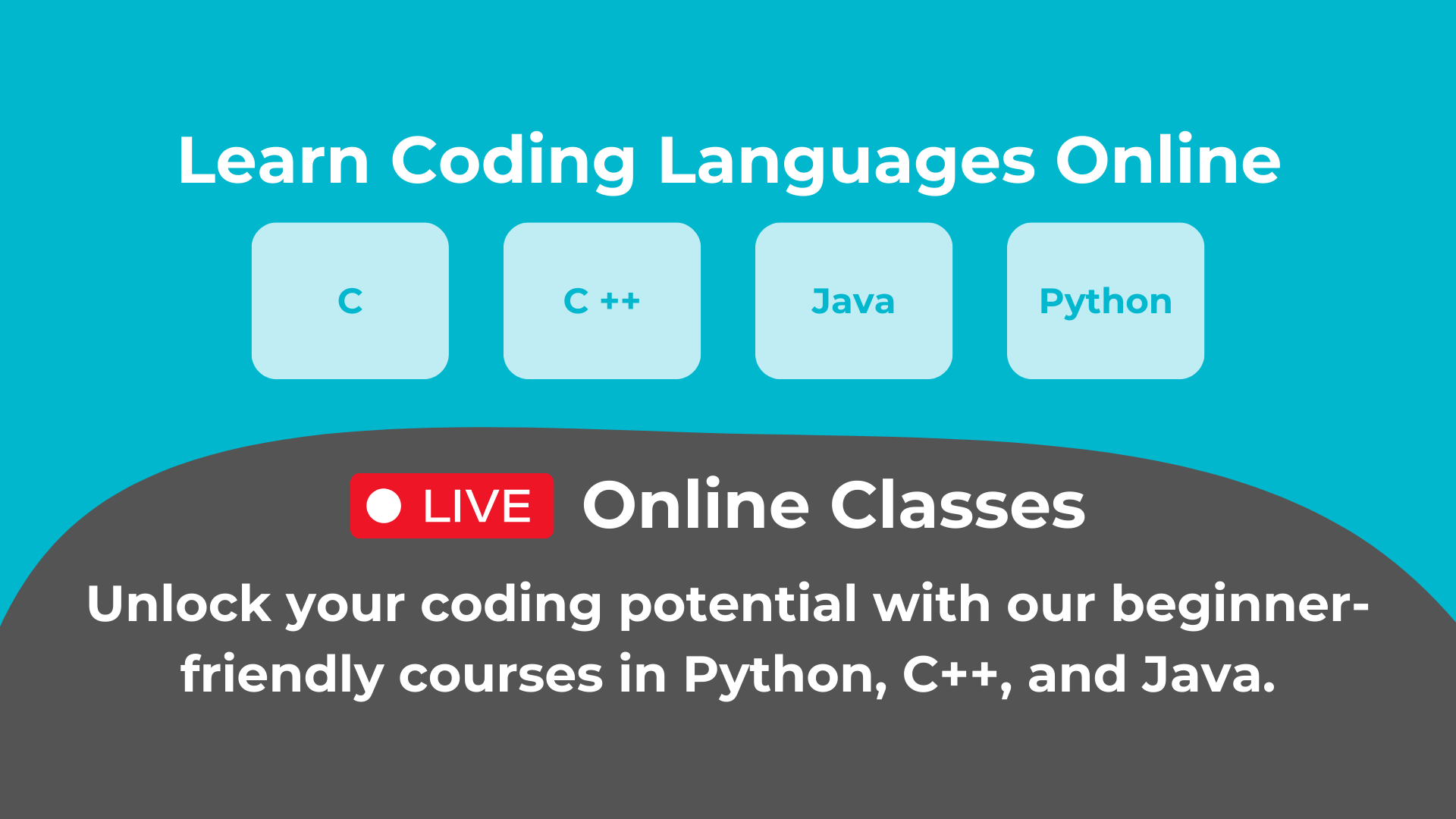 Learn Coding Languages Online - Unlock your coding potential with beginner-friendly courses in C, C++, Java, and Python. Live online classes available.